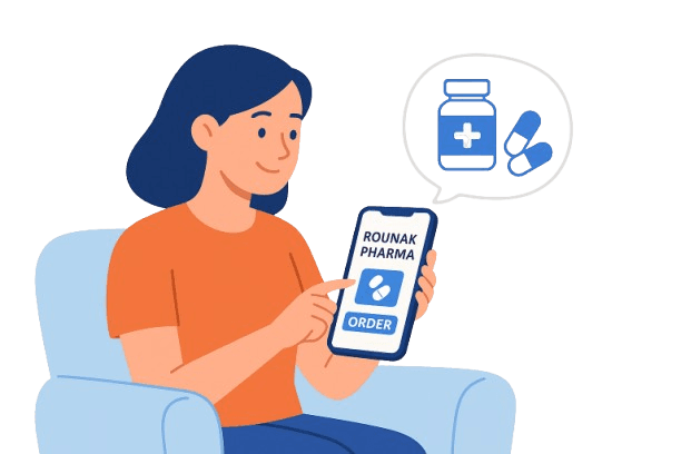 Rounak Pharma app on a phone